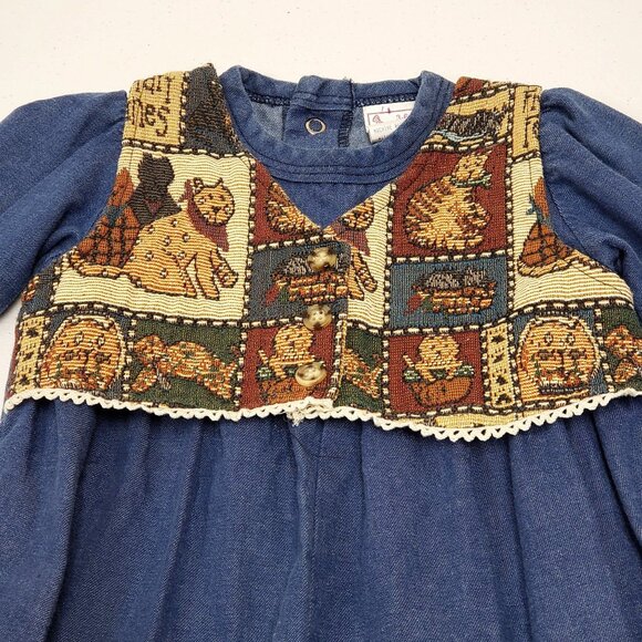 Buster Brown Girls Vintage Denim Romper Tapestry Vest Baby Size 3-6 Months - Picture 3 of 11